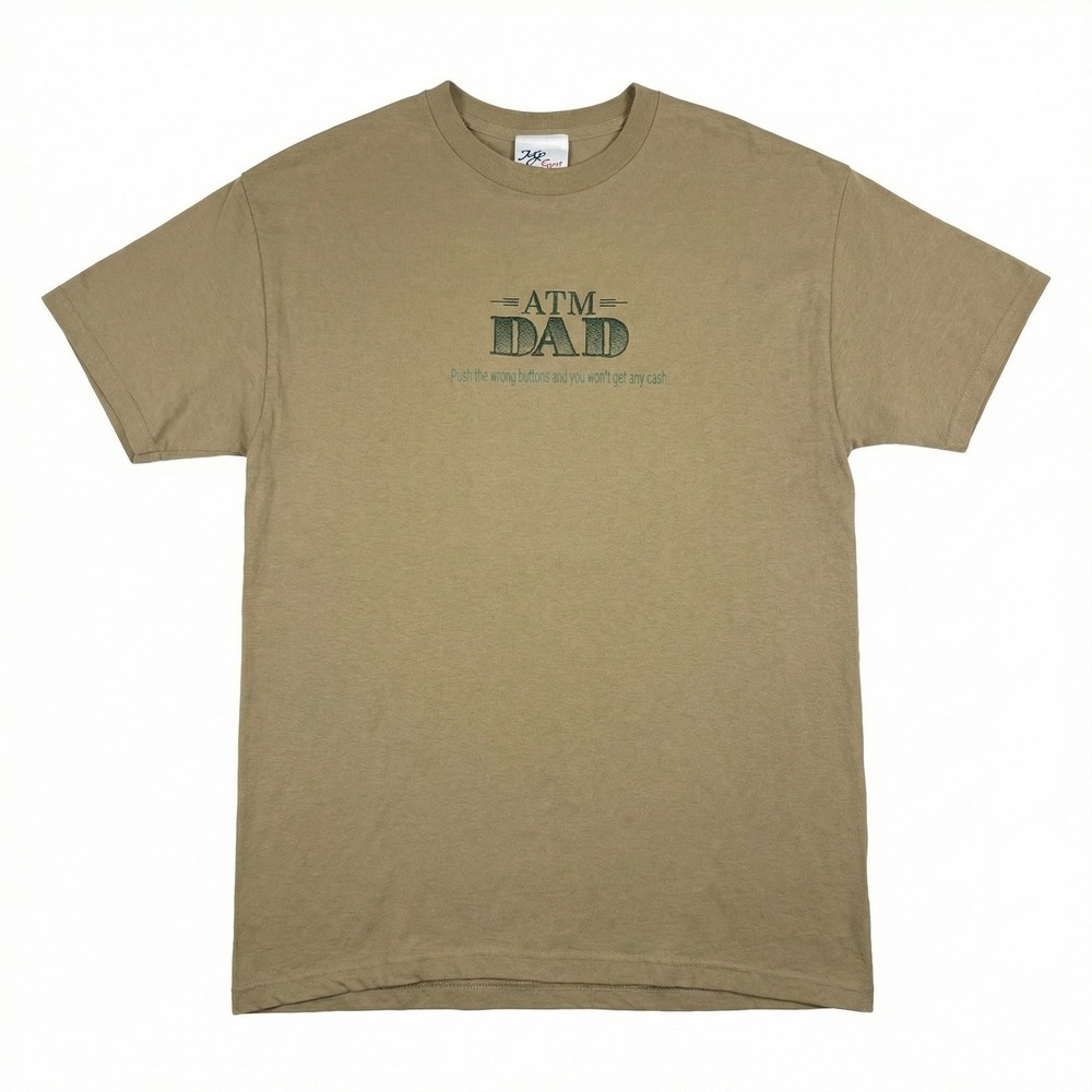Vintage ATM DAD Funny Embroidered Graphic‎ T-Shirt Tan Khaki Large